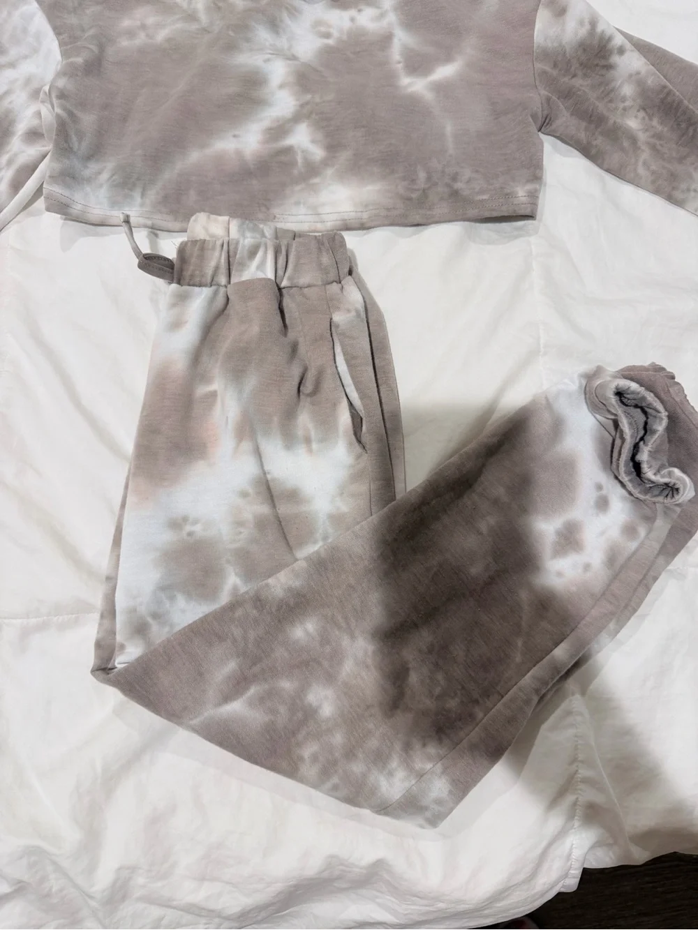 Kids Tie-Dye Mauve Cropped Sweater & Jogger Pajama Set
